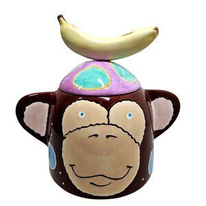 Joanne DeLomba for Lotus Y2K Monkey Cookie Jar Hand-Painted Ceramic w Banana Lid